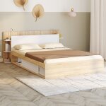 Idmarket lit double sari avec rangements sommier et t�te de lit 140 x 190 cm bois et blanc