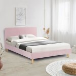 Idmarket lit double scandinave balta avec tte de lit et sommier 140 x 190 cm tissu rose clair effet ...