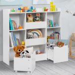 Idmarket meuble de rangement enfant mana 5 tagres 3 bacs et 2 cubes sur roulettes blanc