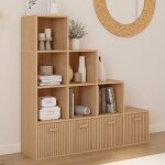 Idmarket meuble de rangement en escalier lorys 4 niveaux effet lattes juliette avec 4 tiroirs en tissu ...
