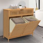 Idmarket meuble de rangement salle de bain bambou bea 2 paniers � linge amovibles 1 tiroir tissu �cru ...