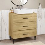 Idmarket meuble sous vasque 80 cm salle de bain 3 tiroirs fa�on h�tre et noir avec pieds t�lescopiques ...