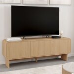 Idmarket meuble tv 140 cm capucine 3 portes fa�on h�tre design arrondi
