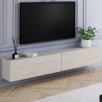 Idmarket meuble tv 180 cm suspendu elio 2 portes bois effet travertin