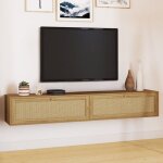 Idmarket meuble tv 180 cm suspendu hanae 2 portes effet naturel cannage