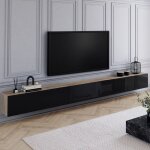 Idmarket meuble tv 300 cm suspendu elio 3 portes bois et noir