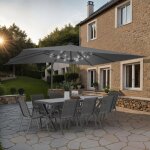 Idmarket parasol d�port� inclinable rotatif 360 calvi led gris 3x4 m avec 4 dalles et housse