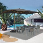 Idmarket parasol d�port� inclinable rotatif 360 calvi mat effet bois et toile grise 3x4m avec housse