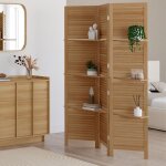 Idmarket paravent int�rieur 3 panneaux lattes persiennes avec 3 �tag�res bois