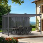 Idmarket pergola �dition collector persiennes verticales toit r�tractable 3x4 m 4 pans modulables gris ...