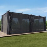 Idmarket pergola �dition int�grale moustiquaire toit r�tractable 3x6 m et 6 rideaux gris