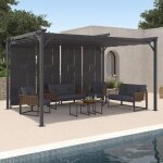 Idmarket pergola persiennes en tissu toit r�tractable 3x4 m 4 pans modulables gris anthracite