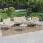 Idmarket salon de jardin arona bas 4 places en m�tal blanc et coussins beiges avec canap� fauteuils et ...