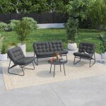 Idmarket salon de jardin arona bas 4 places en m�tal gris anthracite et coussins gris avec canap� fauteuils ...