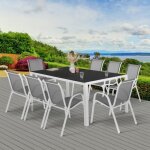 Idmarket salon de jardin madrid table 190 cm et 8 chaises empilables blanc et gris Idmarket salon de jardin madrid table 190 cm et 8 chaises empilables blanc et gris