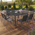 Idmarket salon de jardin madrid table carr�e 130 cm et 8 chaises empilables gris anthracite