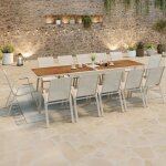 Idmarket salon de jardin noumea table extensible 135 / 270 cm plateau verre tremp� effet bois et 12 chaises ...