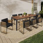 Idmarket salon de jardin rio table 190 cm et 8 chaises structure m�tal noir cordage effet rotin clair ...