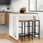 Idmarket table de bar �lot juno bois blanc et plateau fa�on h�tre