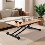 Idmarket table basse fixe relevable en table  manger rectangulaire urbana plateau faon htre pied noir ...