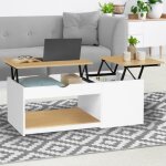 Idmarket table basse 2 plateaux relevables eyla avec coffre bois blanc et faon htre