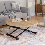 Table basse extensible relevable en table � manger ronde altura 100 - 150 cm bois et noir design industriel ...