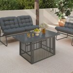 Idmarket table basse de jardin relevable rectangulaire 100 cm rio structure m�tal et cordage gris anthracite ...