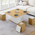 Idmarket table basse plateau relevable rectangulaire convertible en table � manger eden 100 cm bois et ...