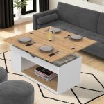 Idmarket table basse plateau relevable rectangulaire convertible en table � manger elea 100 cm bois blanc ...