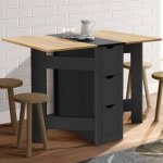 Idmarket table console pliable edi 2 - 4 personnes avec 3 tiroirs noirs plateau faon htre 103 x 76 ...