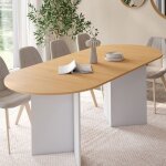 Idmarket table � manger extensible ovale marthe 6 - 10 personnes bois fa�on h�tre et blanc 160 - 200 ...
