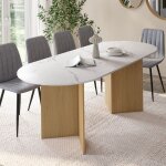Idmarket table � manger extensible ovale marthe 6 - 10 personnes plateau marbre blanc alaska et bois ...