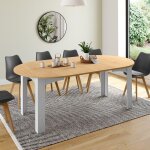 Idmarket table � manger extensible ronde dona 4 - 10 personnes blanche plateau fa�on h�tre 110 - 200 ...