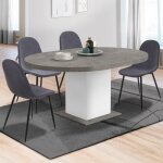Idmarket table à manger extensible ronde eden 4 - 8 personnes béton et blanc 120 - 160 cm Idmarket table à manger extensible ronde eden 4 - 8 personnes béton et blanc 120 - 160 cm
