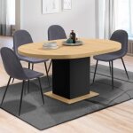 Idmarket table à manger extensible ronde eden 4 - 8 personnes bois et noir 120 - 160 cm Idmarket table à manger extensible ronde eden 4 - 8 personnes bois et noir 120 - 160 cm