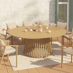Idmarket table � manger de jardin ronde solal extensible 160 - 200 cm 6 - 10 personnes avec pied lattes ...