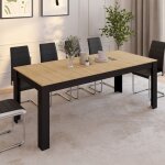 Table � manger rectangle extensible - idmarket - rozy - noir et bois - 4 - 8 personnes - 160 - 200 cm ...