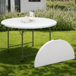 Idmarket table pliante dappoint portable ronde 122 cm camping ou r�ception avec housse blanche