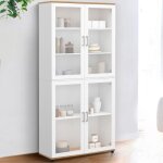 Idmarket vitrine buffet haut h. 176 cm vaisselier vito 4 portes vitres blanc et bois