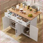 �le de cuisine et chariot - table extensible 2 tiroirs roues � frein blanc / naturel