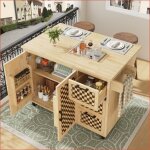 �le de cuisine r�glable - rangement ample roues design schachbrett &amp bois naturel