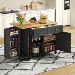 �lot central cuisine noir 120x45 - 70x89cm ? plan rabattable 5 roulettes verrouillables casier � vin ...