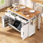 Ilot central cuisine avec roulettes et multiprises table � manger avec plan travail et compartiment poubelle(b ...