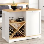 Ilot central idmarket vito - blanc et h�tre - 113 cm avec range bouteilles et table de bar