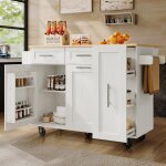 �lot de cuisine 110x46x90. 5 cm desserte avec table rabattable rangements extensibles roulettes blanc ...