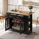 �lot de cuisine 120cm avec table pliante prises ac et usb buffet de rangement avec portes en verre et ...