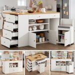 Ilot de cuisine avec 6 tiroirs et tabourets buffet avec tabourets de bar table � manger extensible 140x40 ...