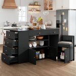 Ilot de cuisine avec 6 tiroirs et tabourets buffet avec tabourets de bar table � manger extensible 140x40 ...