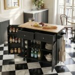 �lot de cuisine central 120cm - desserte � roulettes extensible - 2 tiroirs porte - �pices & range - ...