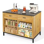 �lot de cuisine - desserte moderne en bois ch�ne et m�tal tiroirs et �tag�res de rangement 120x75x90 ...